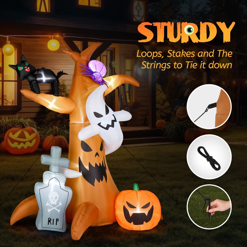 7.8' Outdoor Halloween Inflatable Decoration with 9 LED Lights, Spooky Tree & Tombstone