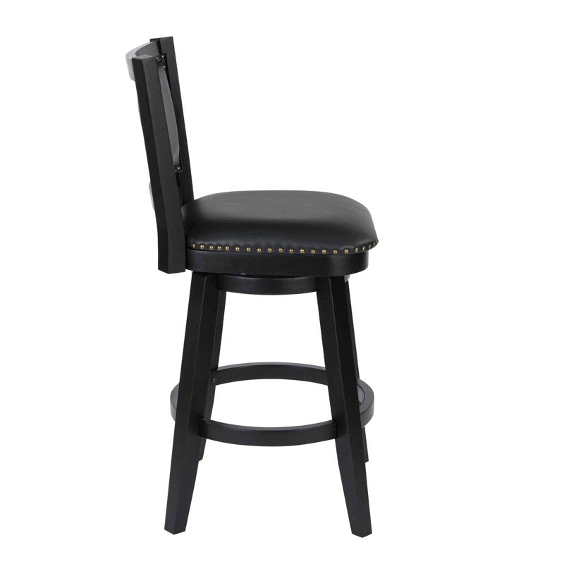 Bar Height Swivel Stool - Black Faux Leather Upholstery