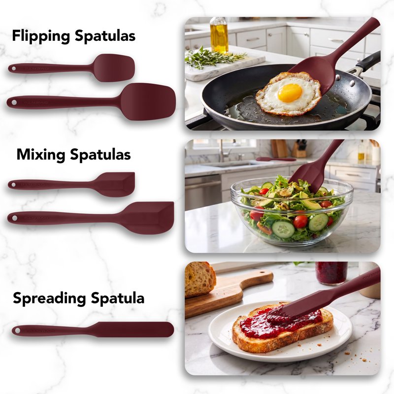 Silicone Spatula Set of 5 - Heat Resistant Red Utensils