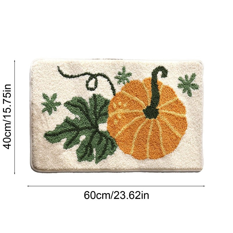 Halloween Pumpkin Bath Mat - Cute Plush Shaggy Rug for Bathroom & Kitchen - Variation C