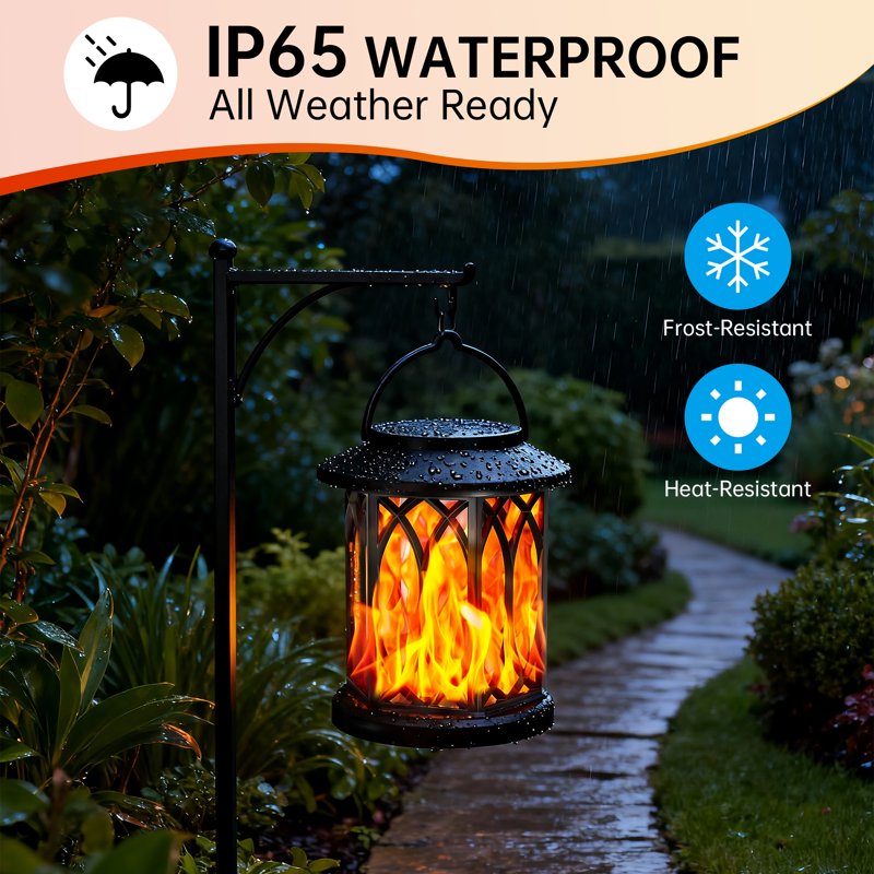 Outdoor Solar Lanterns 2-Pack Waterproof Flickering Flame Decorative Lights