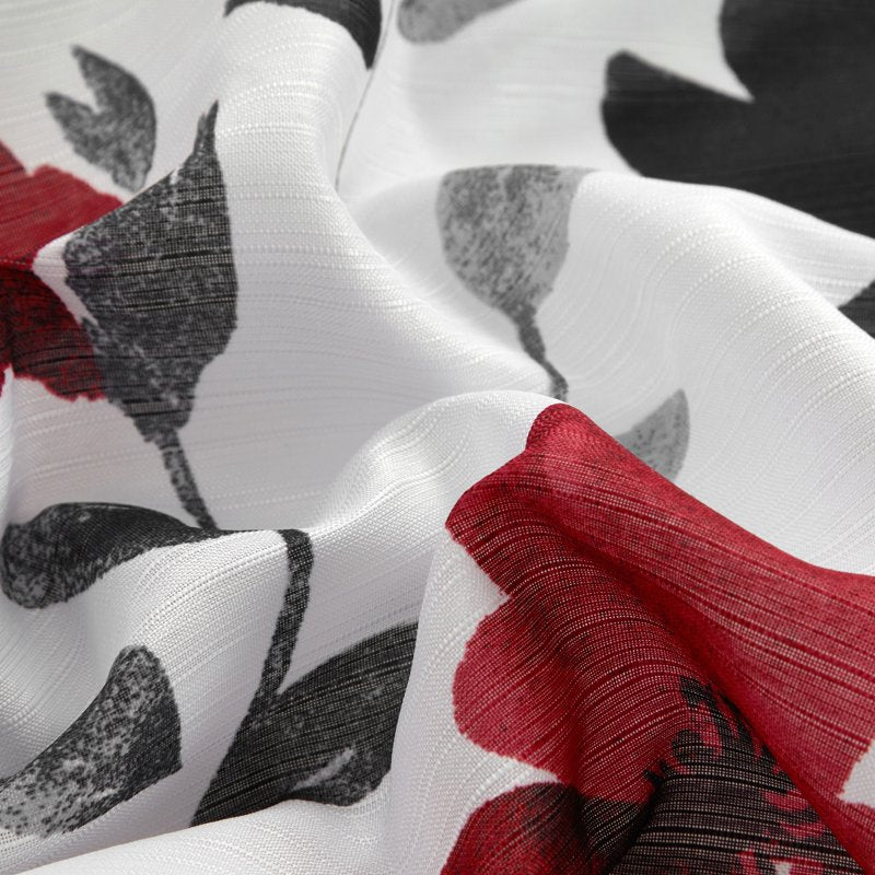 Mainstays Floral Shower Curtain - Black, Red & Gray, 72 x 72 Inches, Polyester, Reinforced Grommets - Curtain
