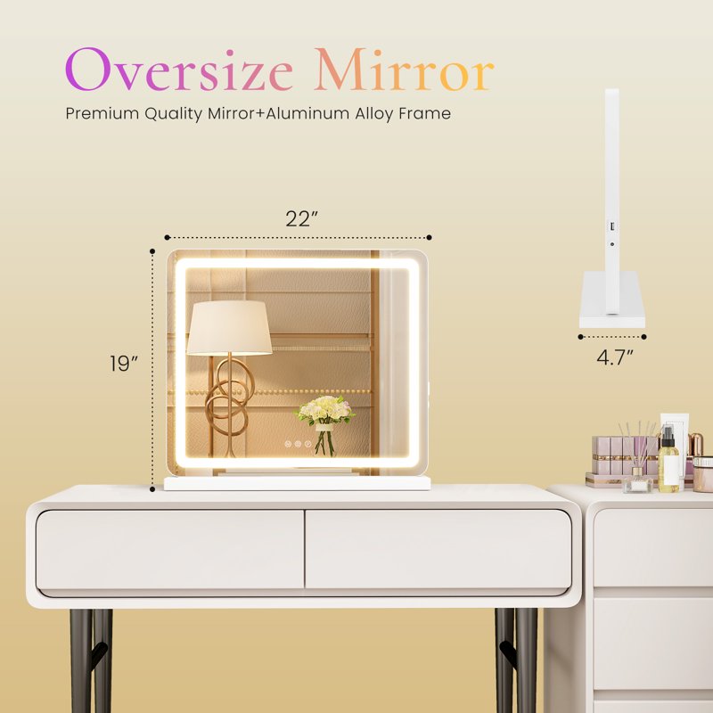 LED Vanity Mirror with Lights - Dimmable 3-Color Modes & Touch Control