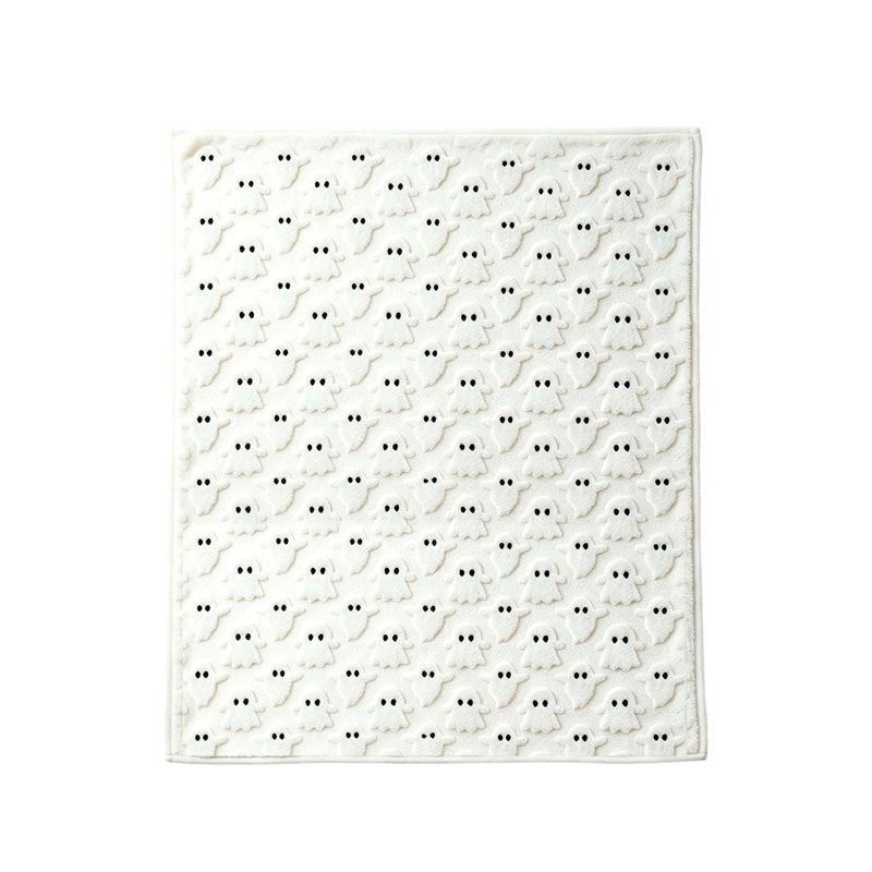 Halloween Fleece Throw Blanket - Ghost & Pumpkin Print, White, 70x100cm - Cozy Sofa Couch Bed Decor