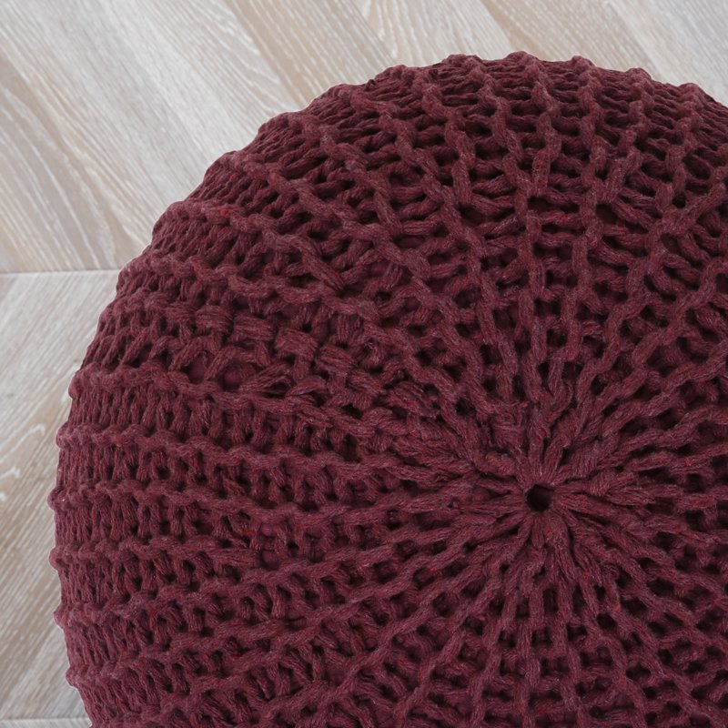 Round Knit Polyester Pouf Footrest & Extra Seating - Wine Variation