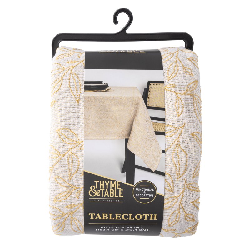 84" Rectangle Tablecloth - Cream with Gold Leaf Design