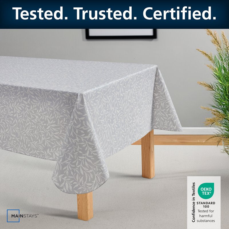 Reusable PEVA Tablecloth 60" x 102" - Grey Leaf Design