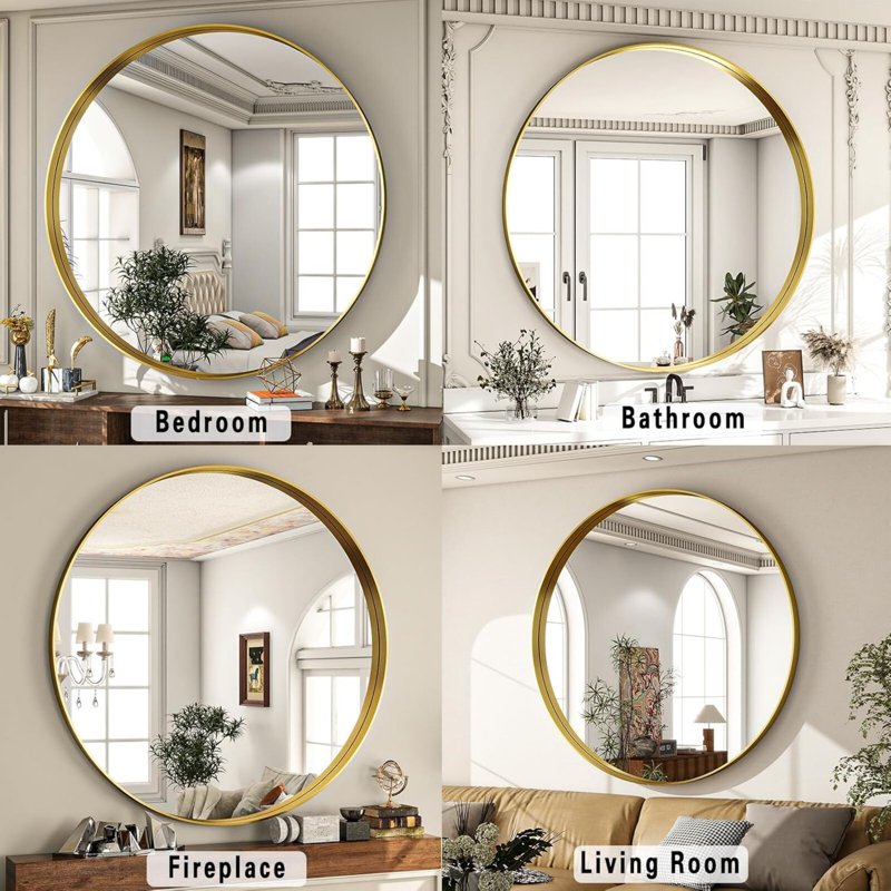 30-Inch Rounded Bathroom Wall Mirror with Deep Frame - Gold, Variations of THIS listing