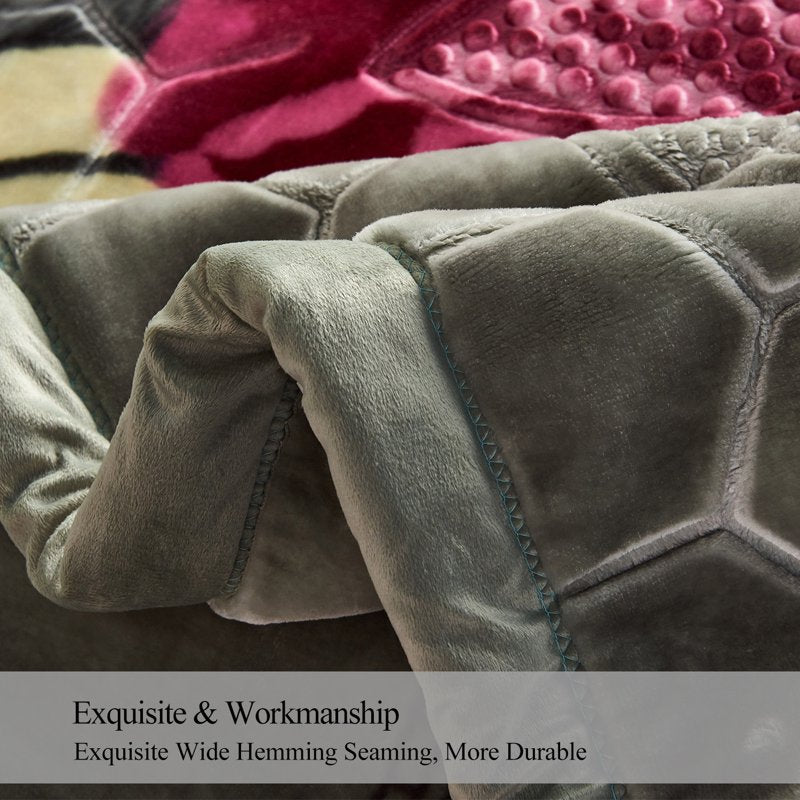 King Size Fleece Blanket 10Lbs Heavy Microfiber Bed Cover - Green & Grey, Floral Variation