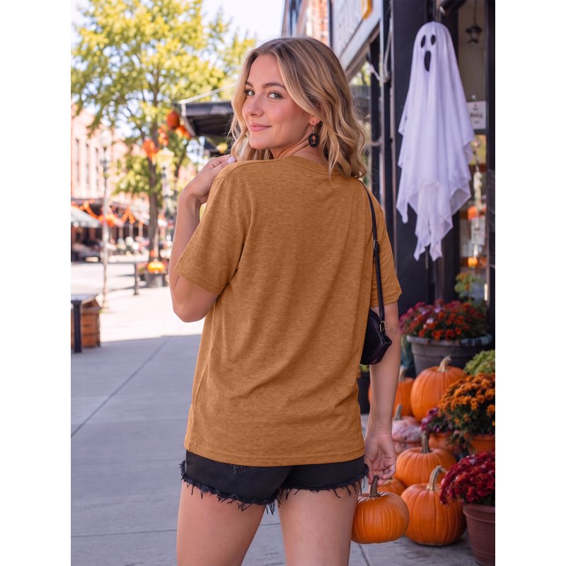 Brown Halloween Ghost Book Lover Graphic T-Shirt for Women - Size L