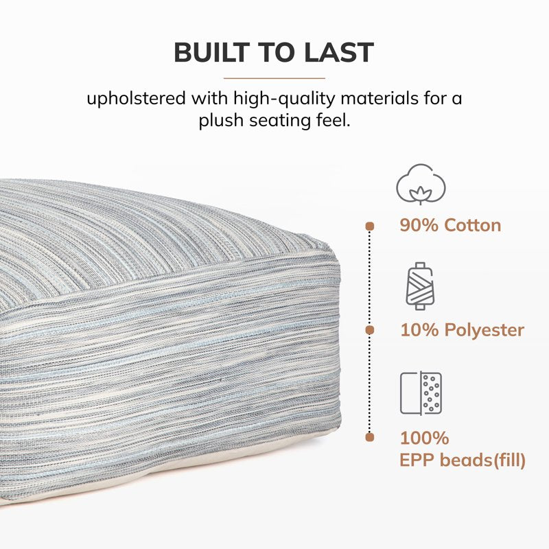 Montanita Gray 34-Inch Square Oversized Pouf Ottoman - Gray & Ivory, Refillable, Handmade Home Decor
