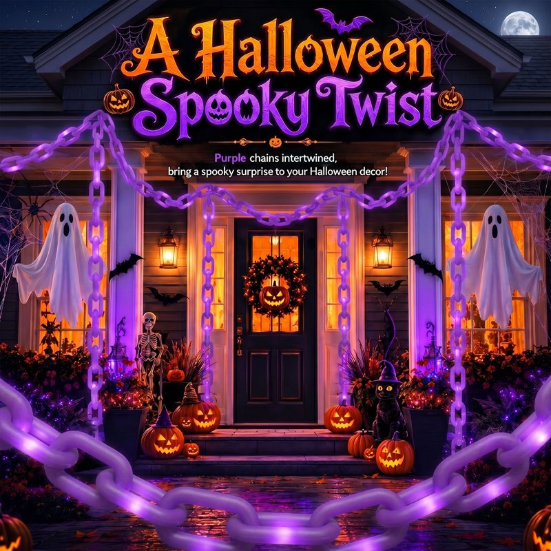 Halloween Chain Lights 10FT Purple Waterproof Battery Operated 8 Modes - Spooky Outdoor Decor