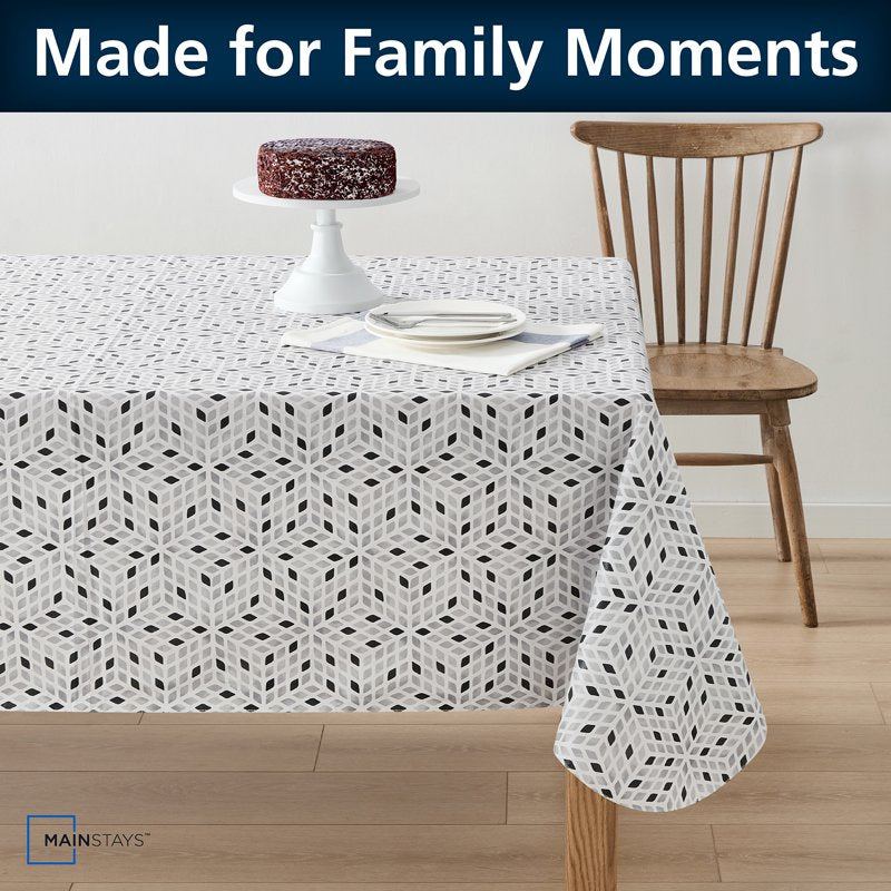PEVA Tablecloth 60" x 84" - Black White Geometry - Indoor & Outdoor