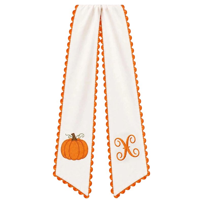 Pumpkin Embroidered Wreath Sash - Fall Halloween Thanksgiving Decor - X Variation