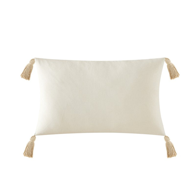 Oblong Decorative Pillow with Cotton Cover - Beige Plaid Stripe, 14 x 24 in, Variation 1