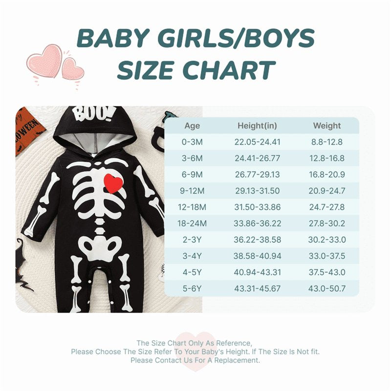 Baby Boy Halloween Skeleton Print Hooded Romper 6-9 Months Black