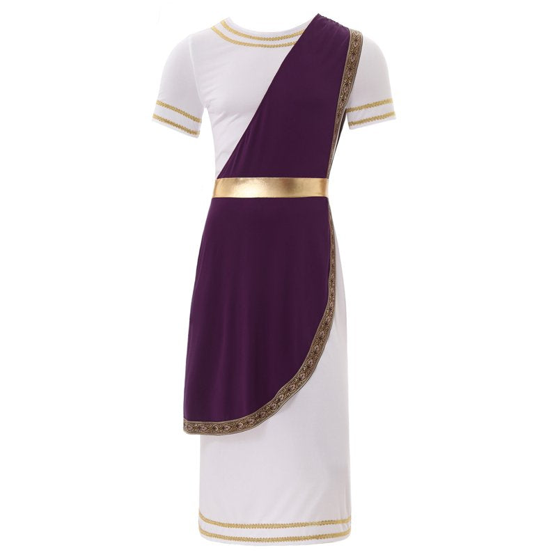 Men's Greek Roman Toga Costume Robe with Belt - Purple, Medium