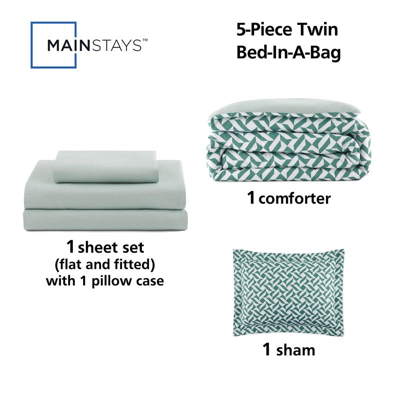 Twin XL Reversible Bed-in-a-Bag Bedding Set with Sheets - Green Geo