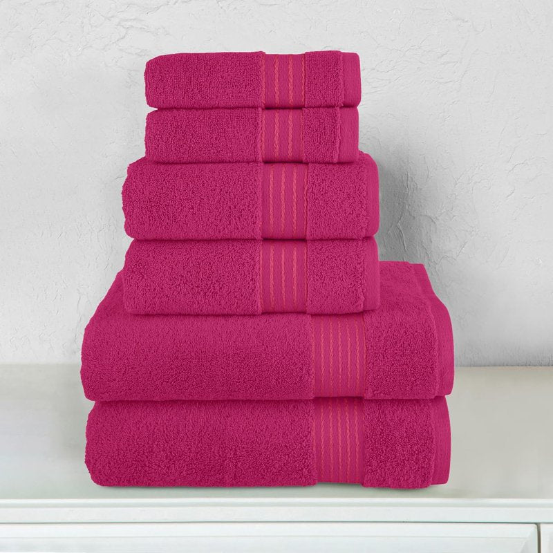 Hot Pink 6-Pack Cotton Shower Towels - Highly Absorbent 100% Turkish Cotton
