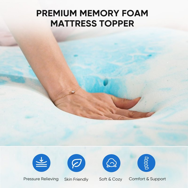 California King Gel Memory Foam Mattress Topper 3 Inch Blue Bed Support