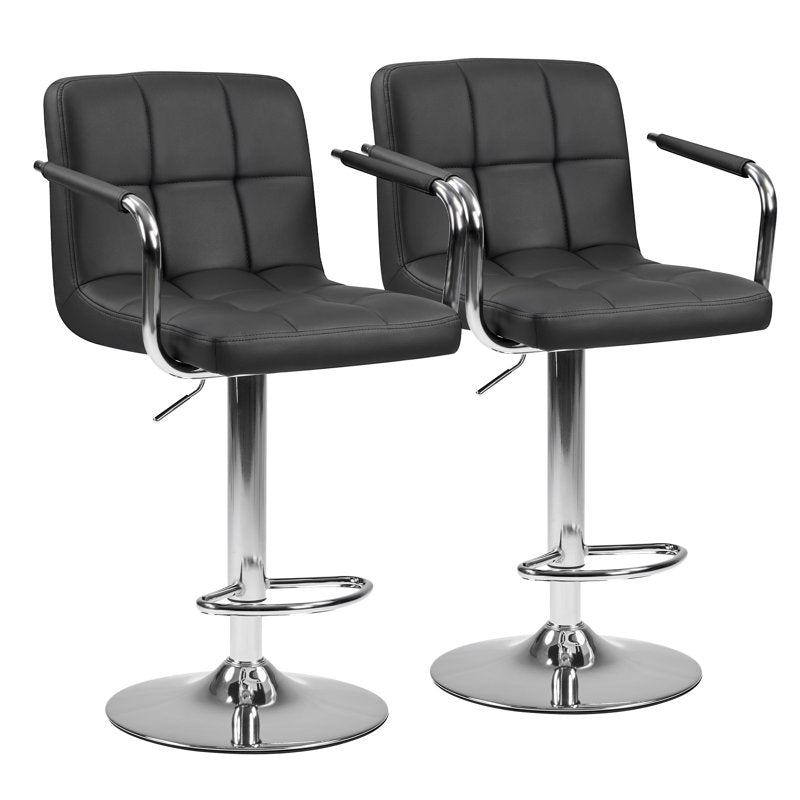 Swivel Bar Stools Set of 2 - Black PU Leather with High Back