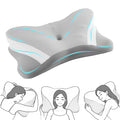 Queen Size Ergonomic Cervical Pillow for Pain Relief – Contour Orthopedic Bed Pillow for Back and Stomach Sleepers, Gray-White