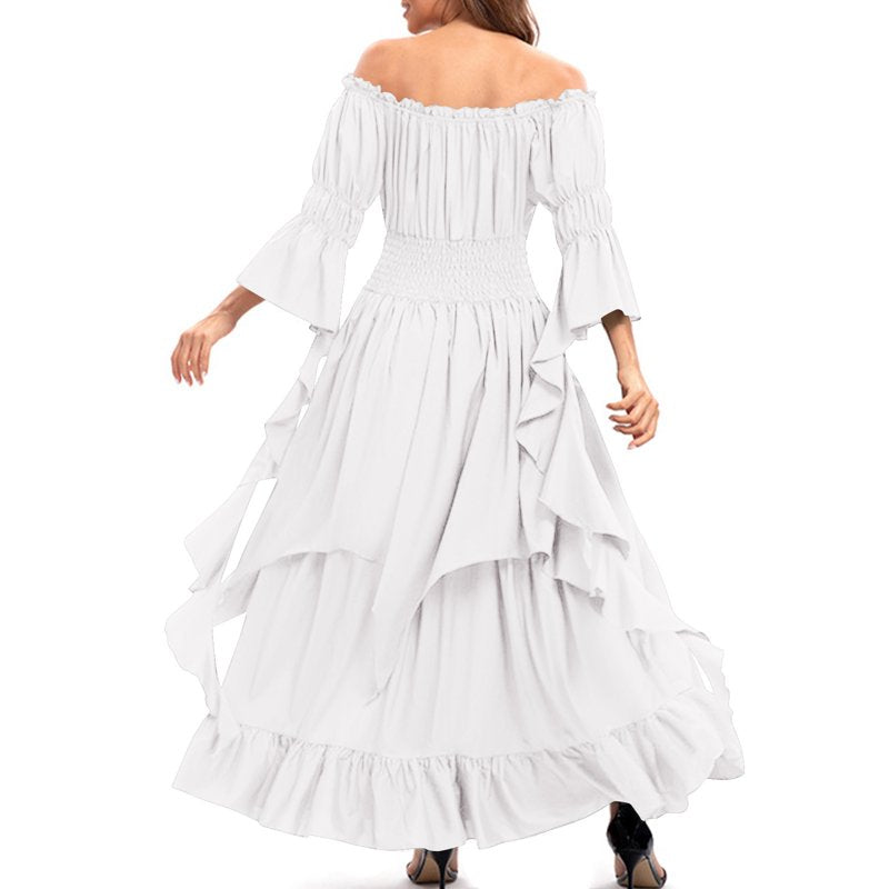 Women's Renaissance Dress - White, Size M, Long Sleeve Solid Summer Dress