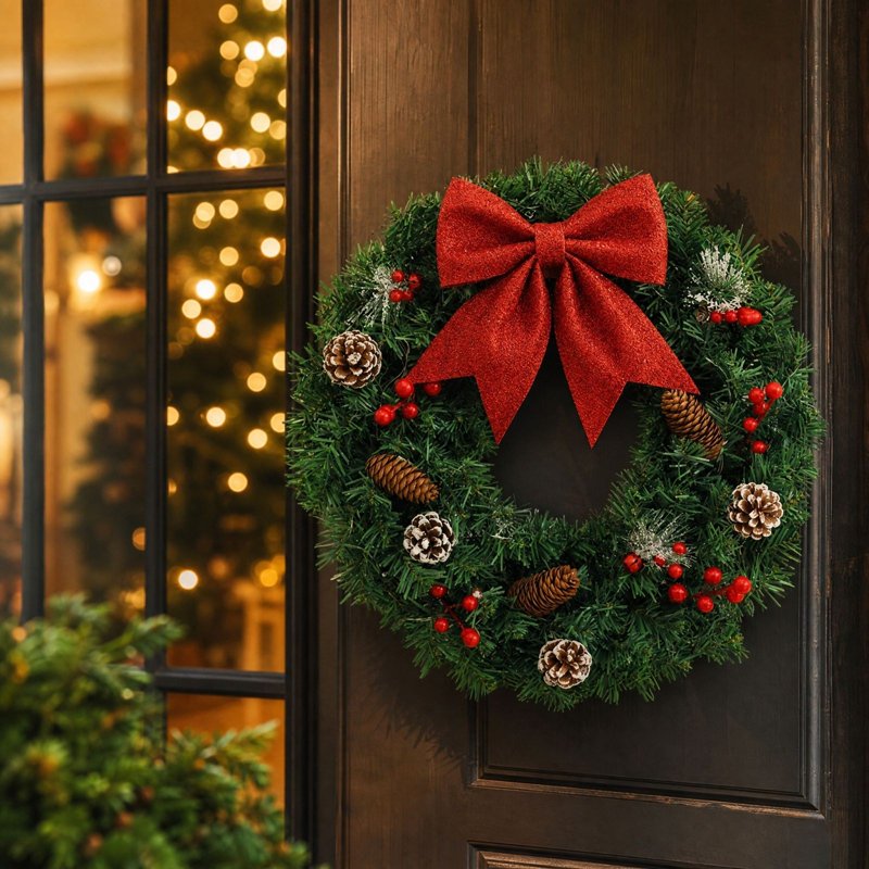 Artificial Christmas Wreath for Front Door & Indoor Decor - Holiday Wreath, Outdoor Friendly, 006-Christmas