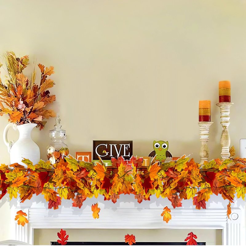Autumn Maple Leaf Garland Thanksgiving Decor H - 78.7 Inch Artificial Fall Wreath for Door Wall Window