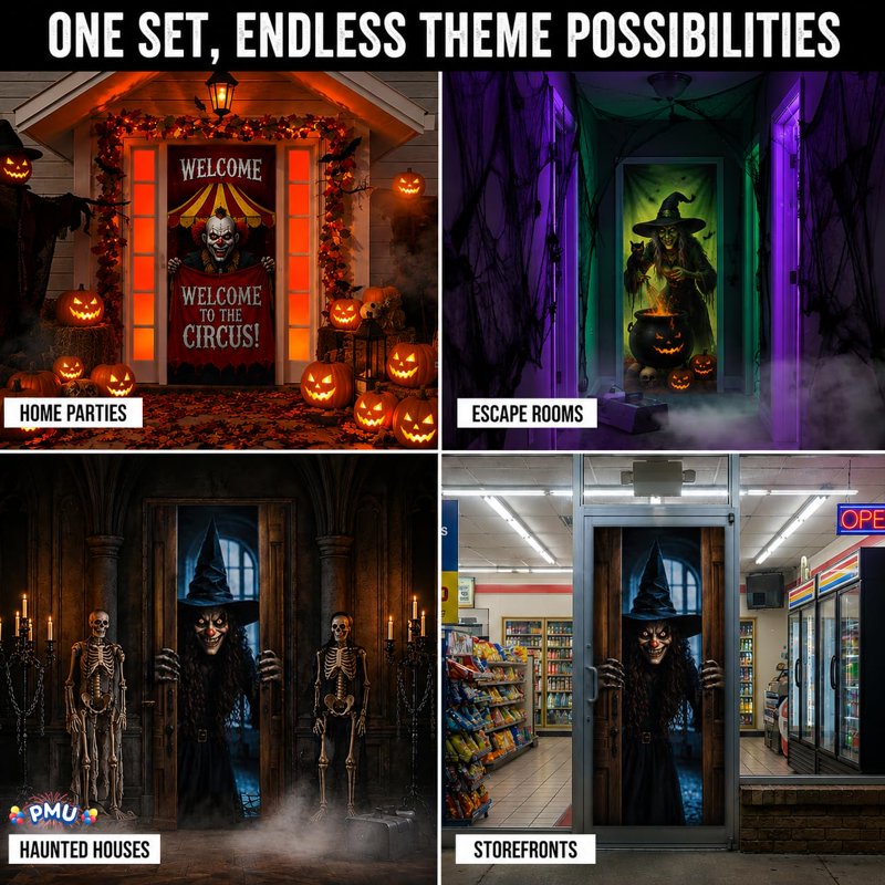 Halloween Door Cover Set - Spooky Door Decor for Entryways & Parties, 1 Package of 5 Bundles