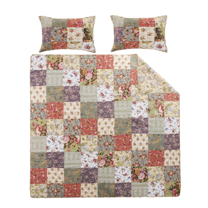 Full/Queen Reversible Cotton Quilt Set with Pillow Shams - Blooming Prairie