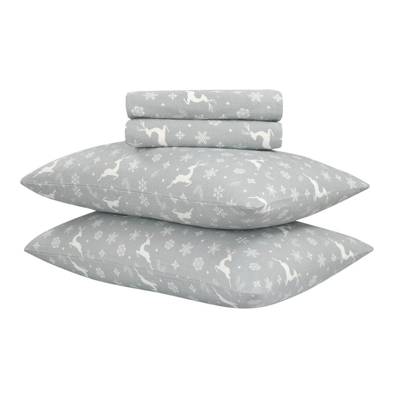Mainstays Flannel King Sheet Set - Gray Fair Isle Warm Cozy Bedding