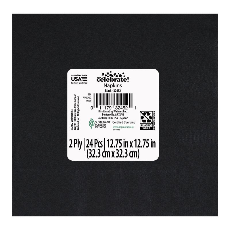 Disposable Black Paper Napkins for Parties - 6.5 in x 6.5 in, 24 Count - Variation 1