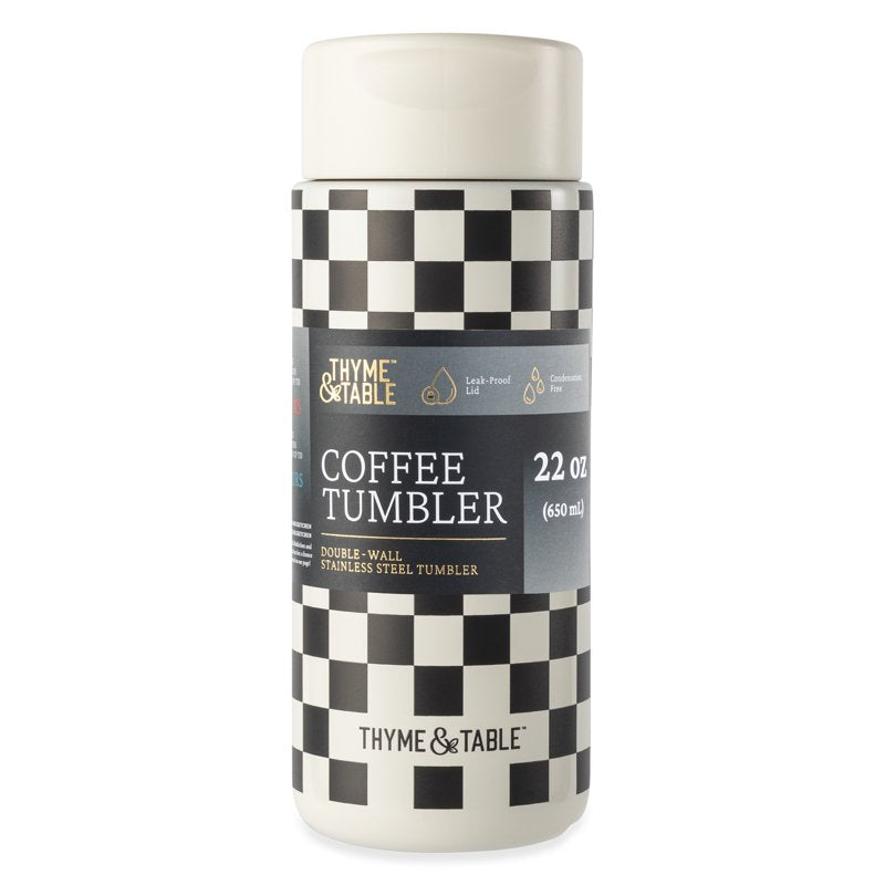 22 oz Stainless Steel Coffee Tumbler - Cream & Black Check