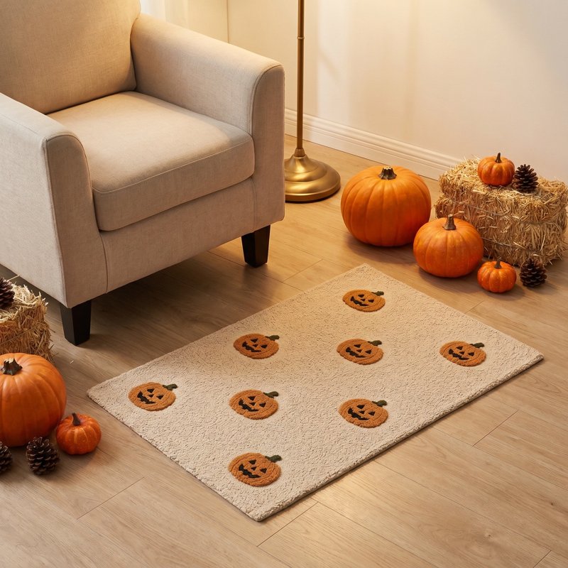 Halloween Door Mat Pumpkin Bat Pattern Entryway Doormat - Non-Slip Indoor Outdoor Welcome Rug - Variation #1A