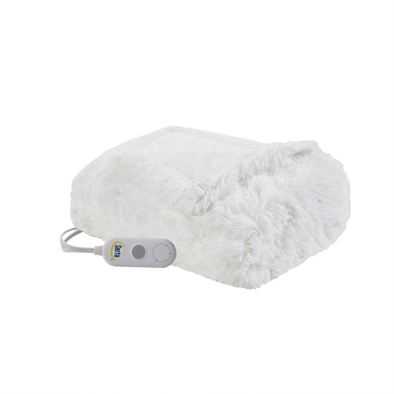 Ivory Serta Leena Shaggy Faux Fur Heated Throw Blanket 50x60 Inch
