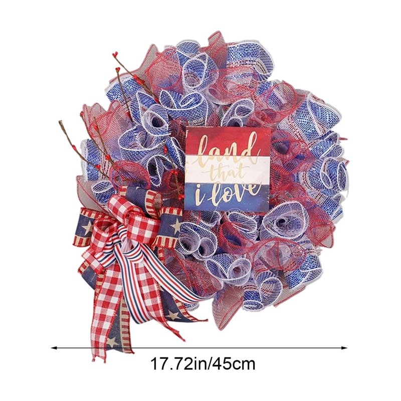 Patriotic 4th of July Wreath - Red White Blue Flag Garland Indoor Outdoor Decor Z0F
