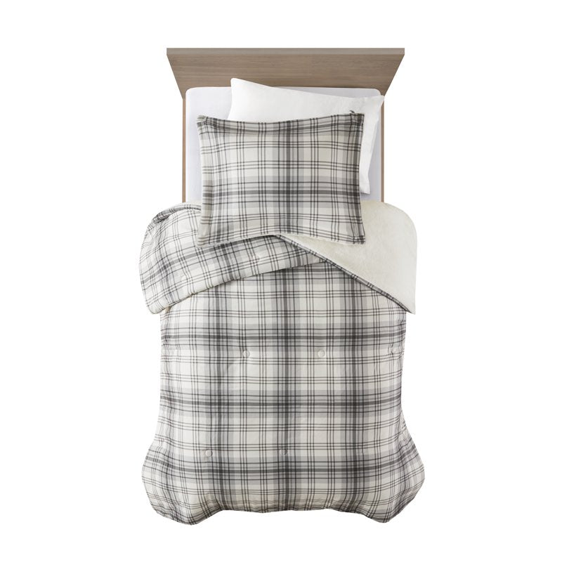 Woolrich Grey Plaid 2-Piece Comforter Set Twin/Twin XL - Soft & Warm Bedding