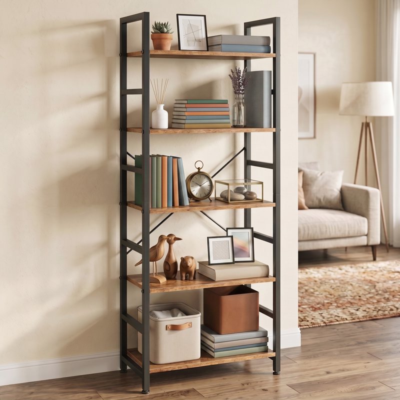 5 Tier Bookshelf - Modern Bookcase Storage Organizer