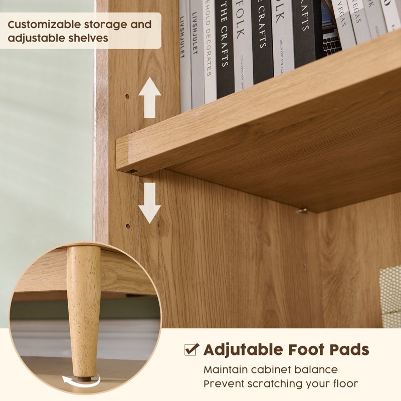 Tall Bathroom Cabinet - 75.9 Inch Freestanding Wooden Storage with Adjustable Shelves - Engineered Wood, Natural Finish