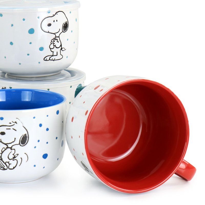 Snoopy Stoneware Soup Cup Set - 25oz, 4 Assorted Designs