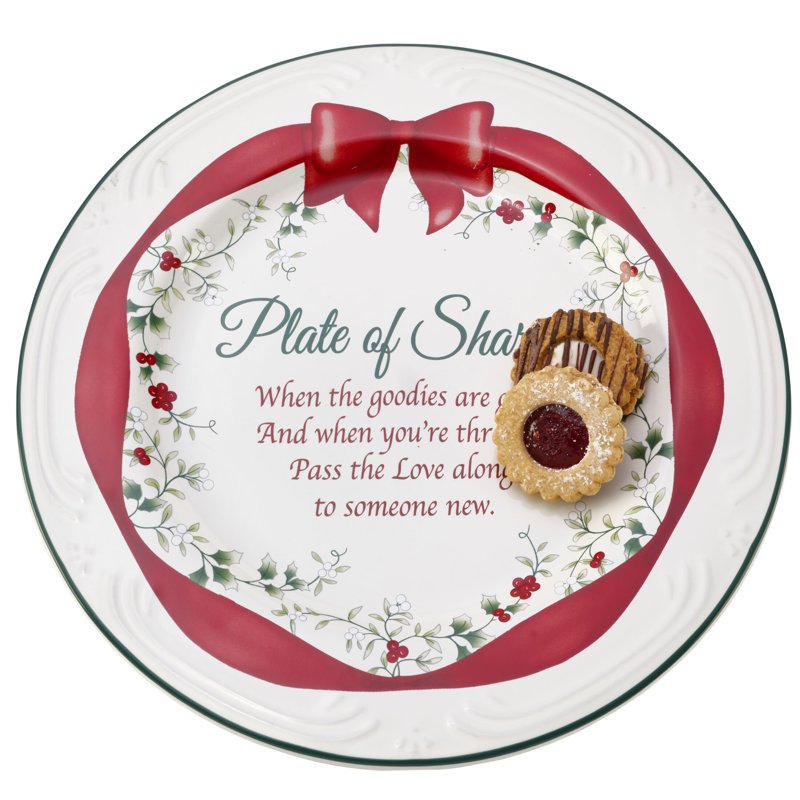 12-Inch Winterberry Stoneware Share Plate with Red Ribbon