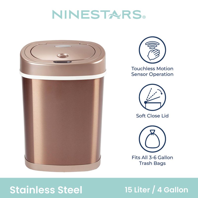 4 Gallon Stainless Steel Automatic Trash Can - Gold