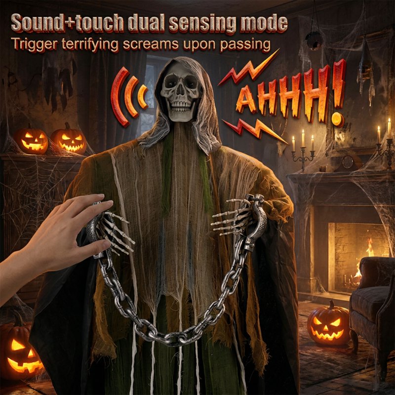 6ft Green Ghost Skeleton Halloween Outdoor Decoration with Sound & Lights