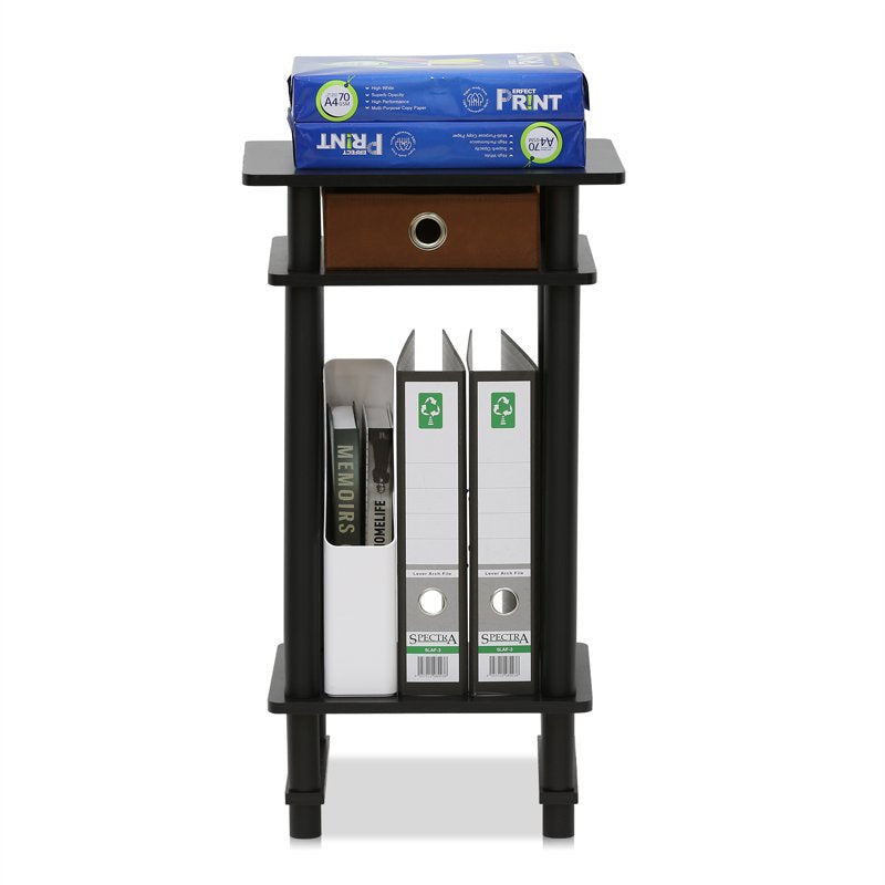 Tall End Table with Bin - Black Espresso & Brown