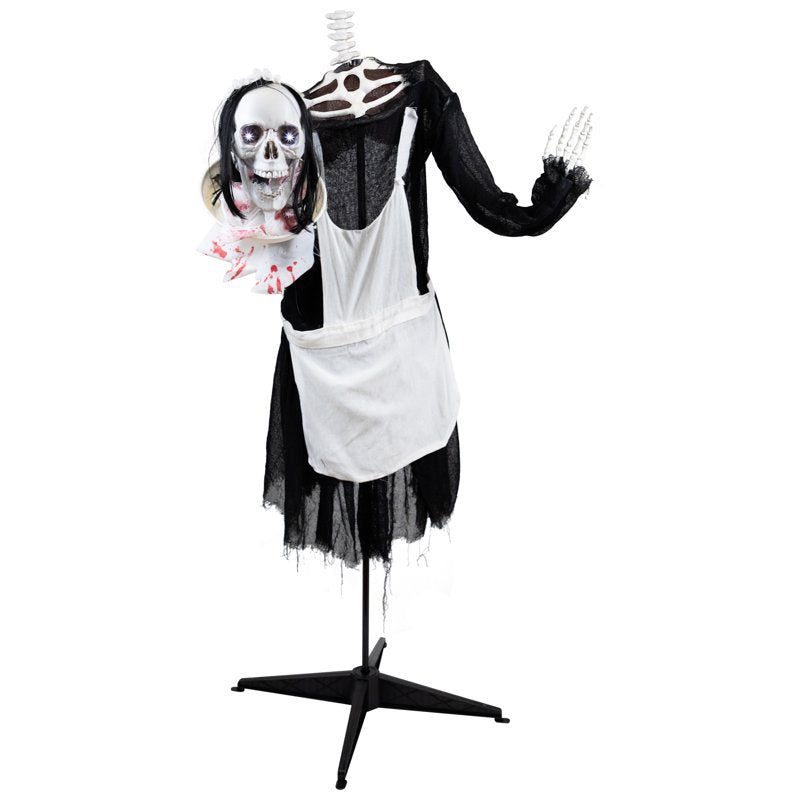 LED Skeleton Head-in-Hand Halloween Decoration - 57 Inch Spooky Animated Maid