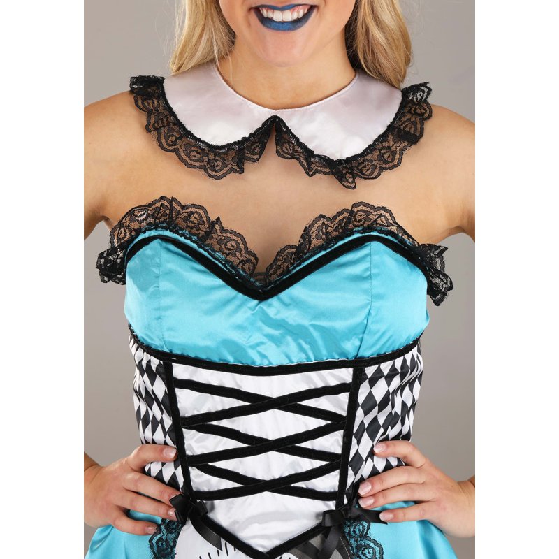 Women's Dark Alice Costume - L, Strapless Dress with Lace & Apron, Halloween Cosplay