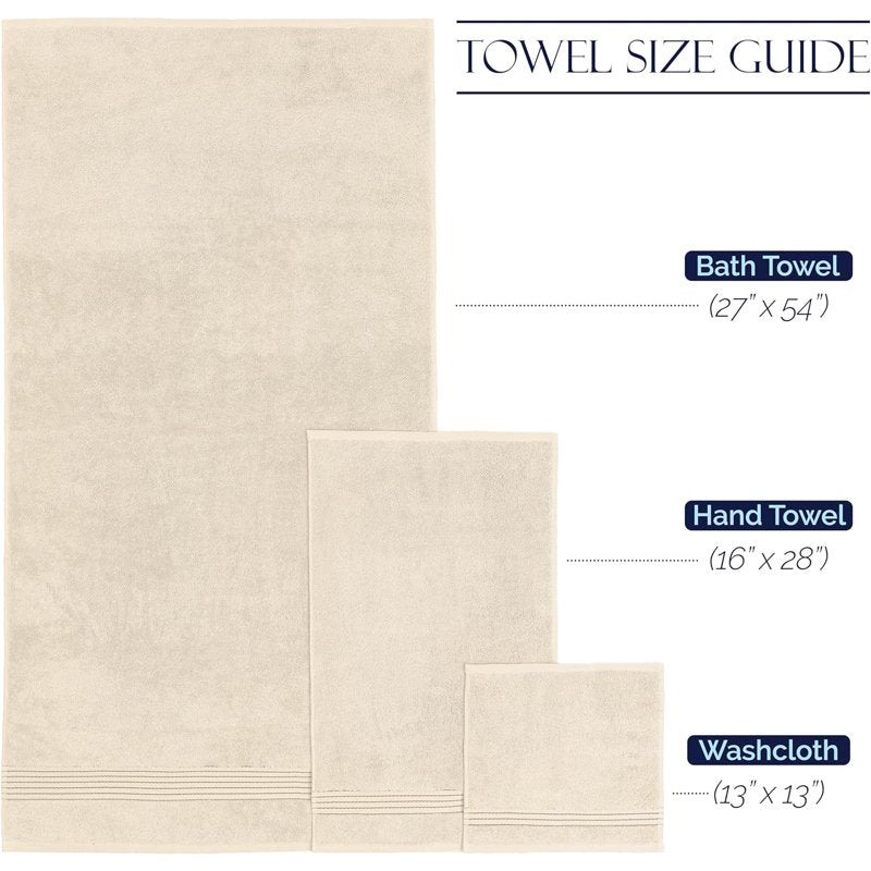 Elegant Comfort Ivory 6-Piece Cotton Towel Set - Turkish 680 GSM Plush Bath & Hand Towels