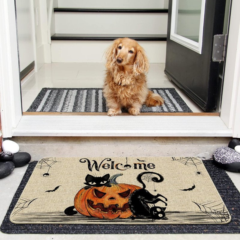 Halloween Door Mat Pumpkin Cat Gnomes Non-Slip Washable 31.5x19.7 Inch