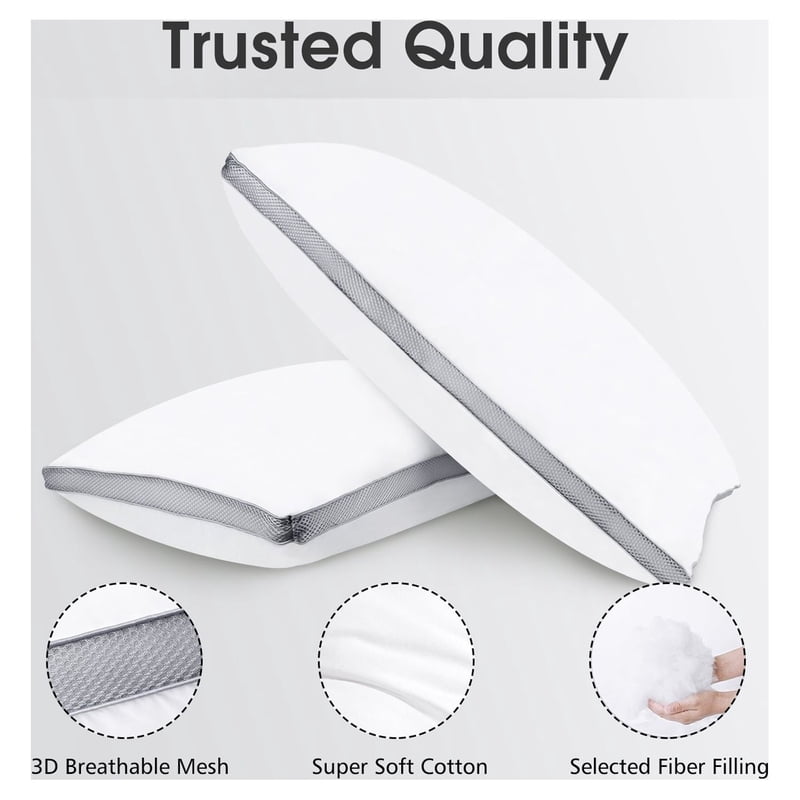 Queen Size Hypoallergenic Cotton Bed Pillow Set of 2 - Down Alternative 20x26 Variation